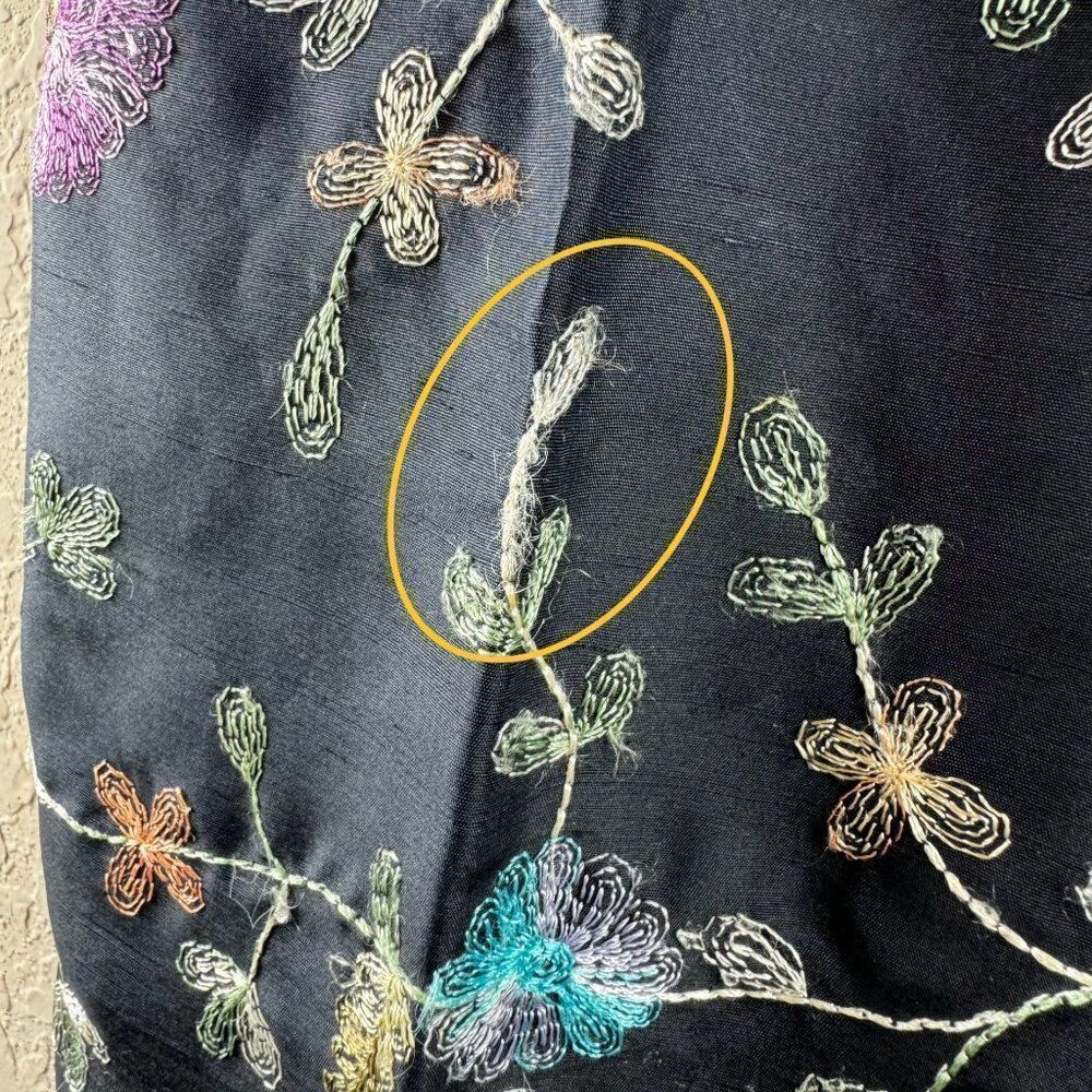 Silkland Vintage Floral Embroidered Silk Lined Pants Women's 6 Black Colorful - Picture 6 of 11